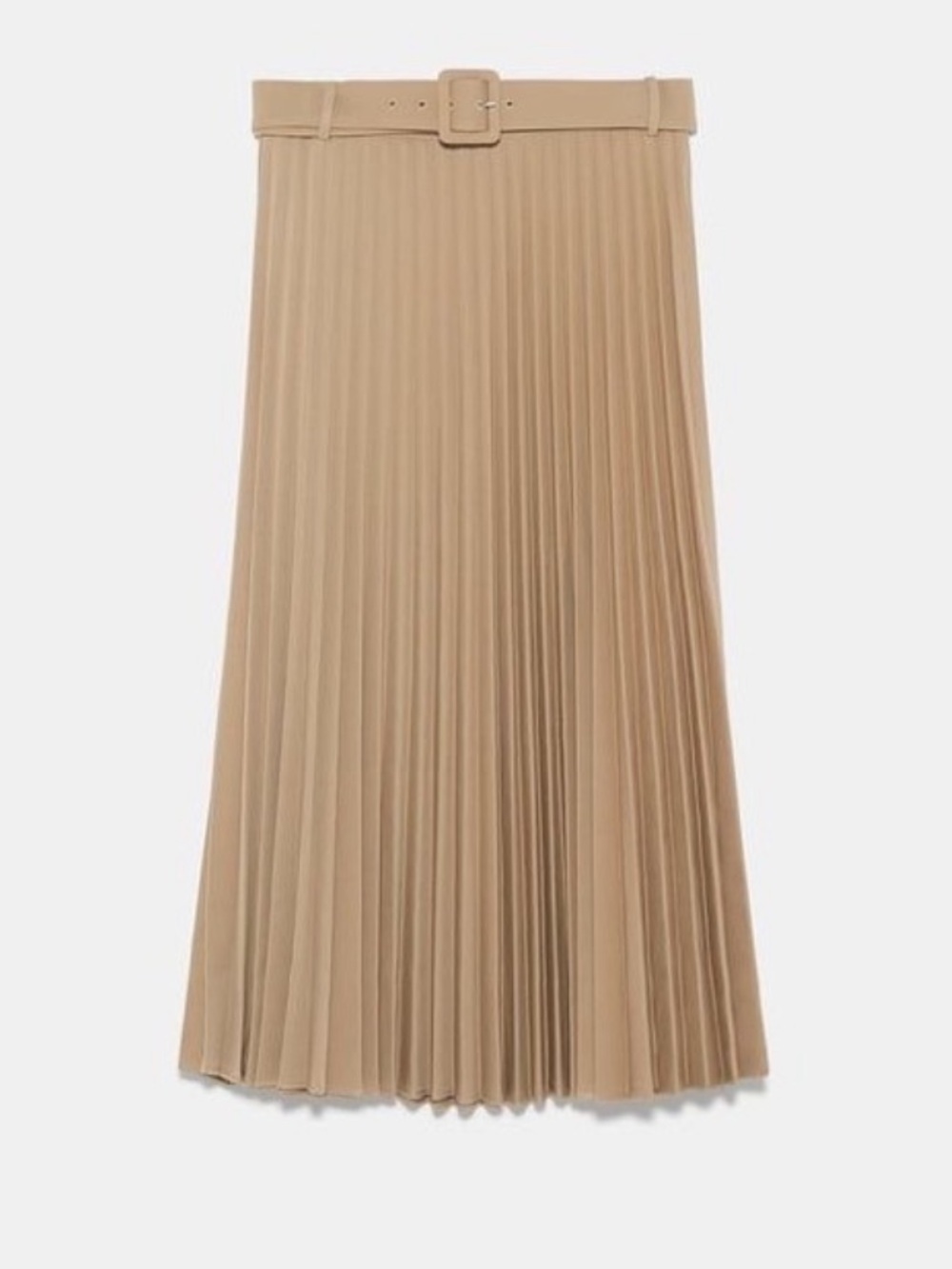 Zara Pleated Midi Skirt in Camel Tan included different belt